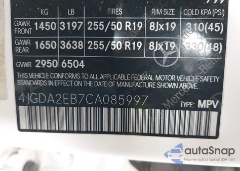 2012 Mercedes-Benz Ml 350 Bluetec 4Matic z USA, uszkodzony, nr VIN 4JGDA2EB7CA085997